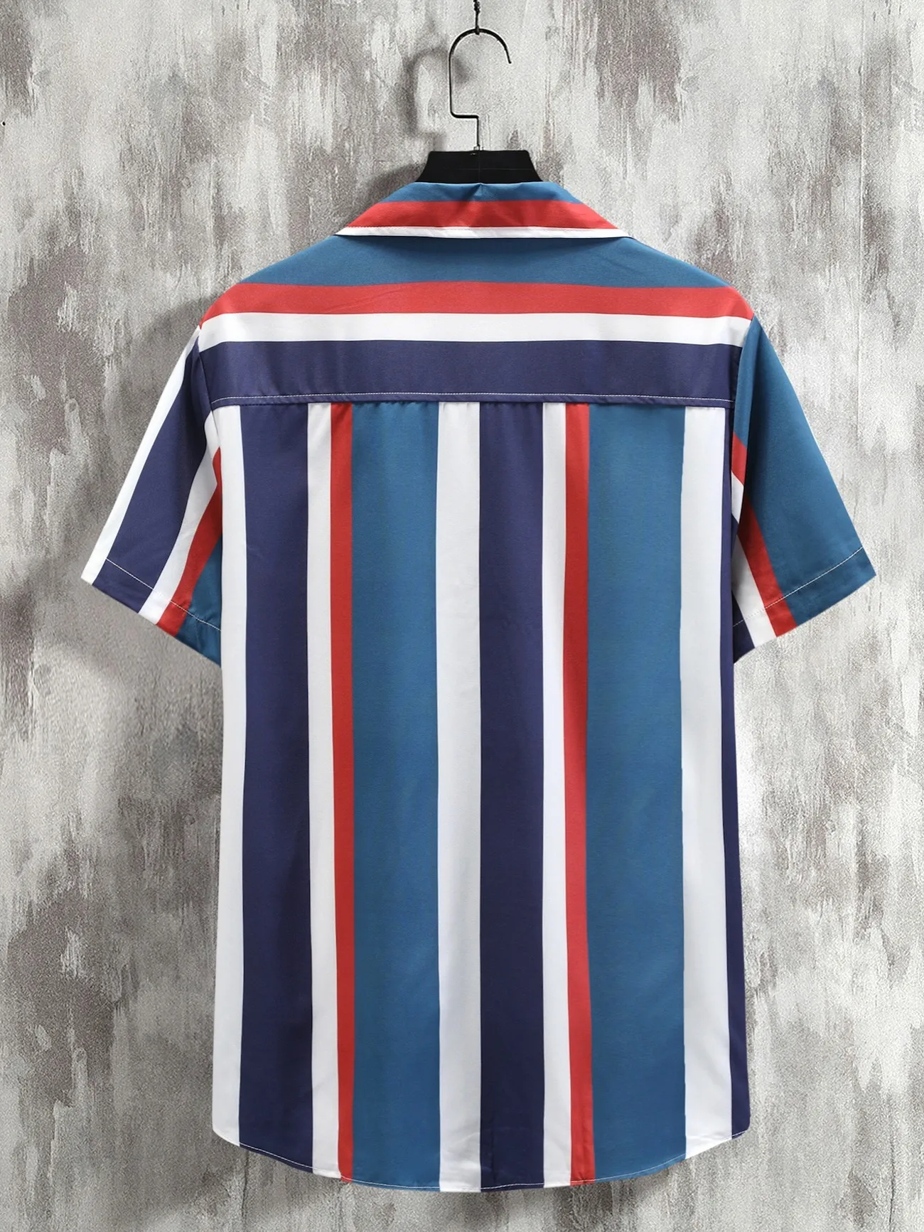 Men's Casual Irregular Stripe Pattern Short Sleeve Shirt, Male